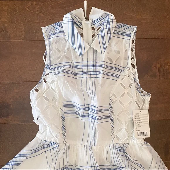 NWT Anthropologie Moulinette Blue & White Grid and Eyelet Summer Spring Dress - Picture 4 of 6